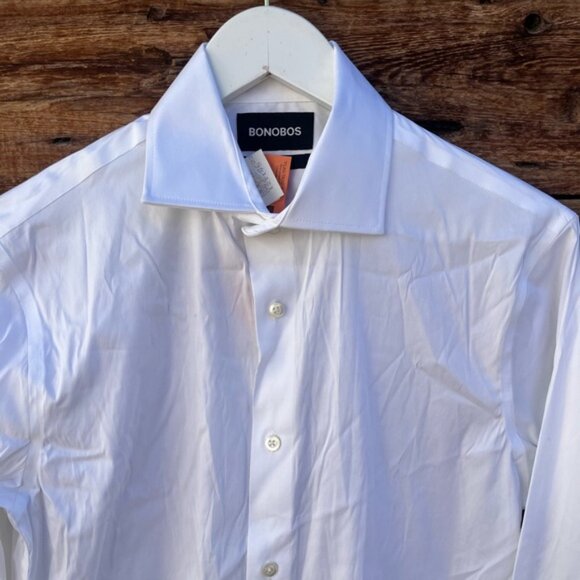 BONOBOS | Cotton Stretch Shirt Slim Fit White Button Up Long Sleeve 15/34 - Picture 2 of 4